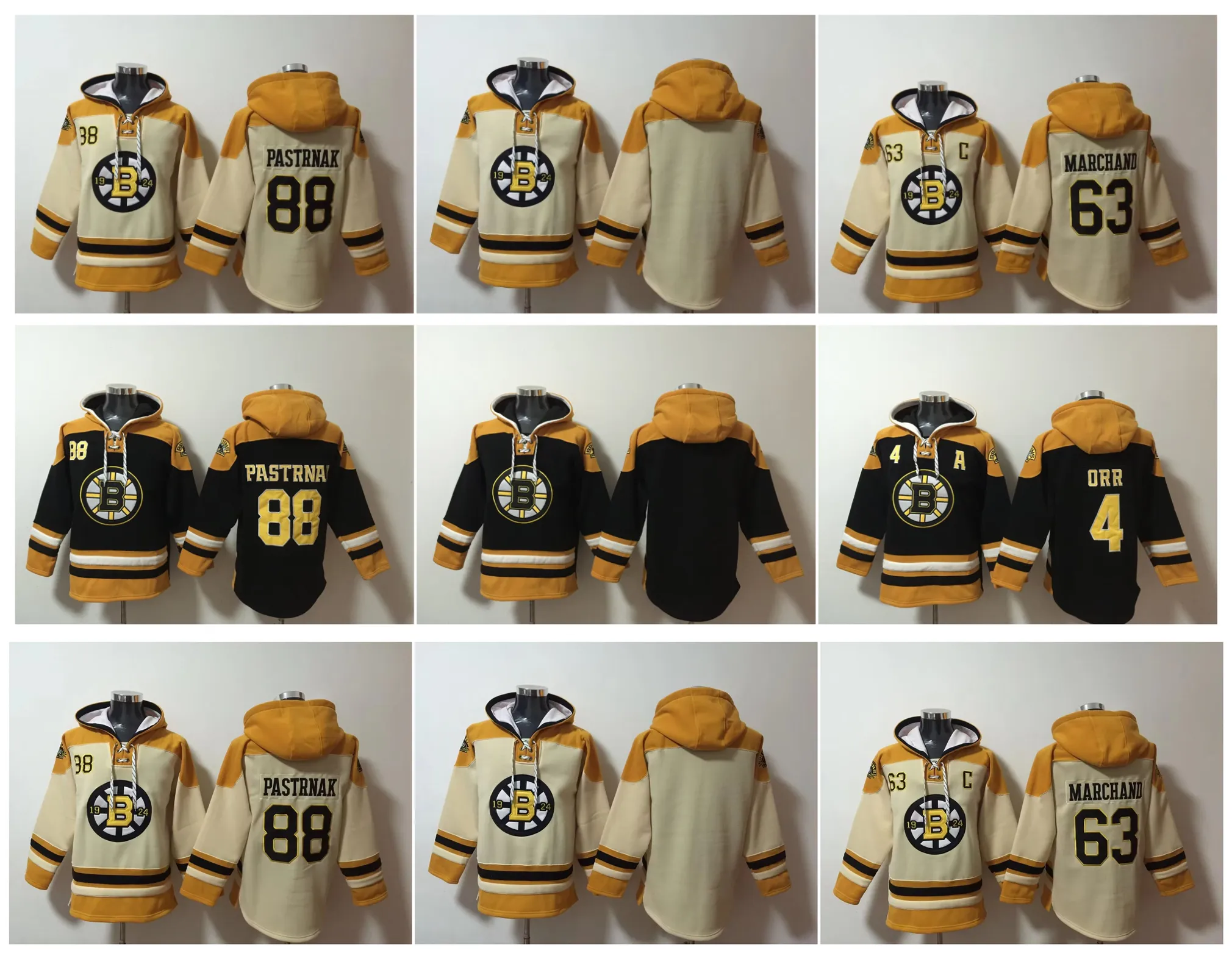 Bobby Orr Brad Marchand Old Time Hockey Jerseys Boston David Pastnak 까마귀 풀 오버 스포츠 스웨트 스웨트 셔츠 겨울 자켓 빨간 크기 S-XXXL