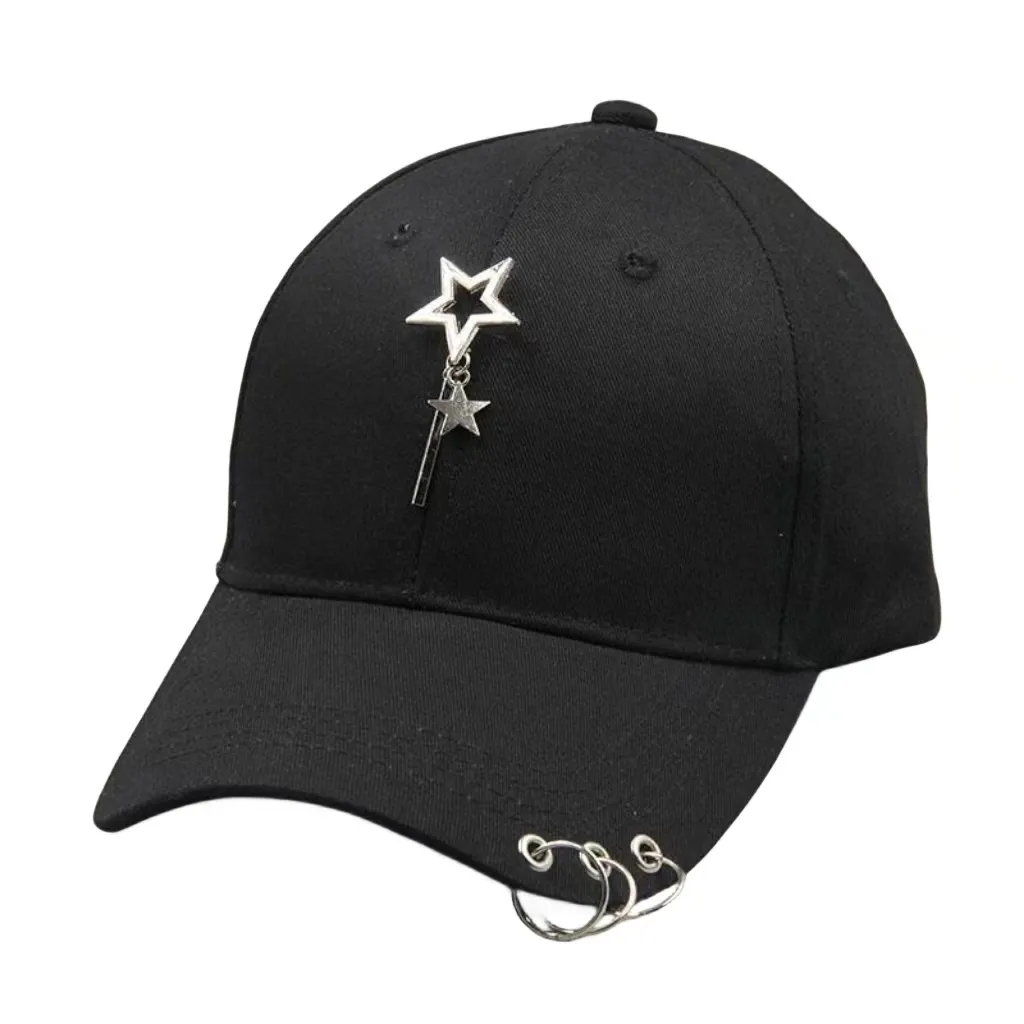 2023ss Personalidad anillo de hierro cadena marea joven estudiante gorra calle hombres jóvenes gorra de béisbol blanco y negro