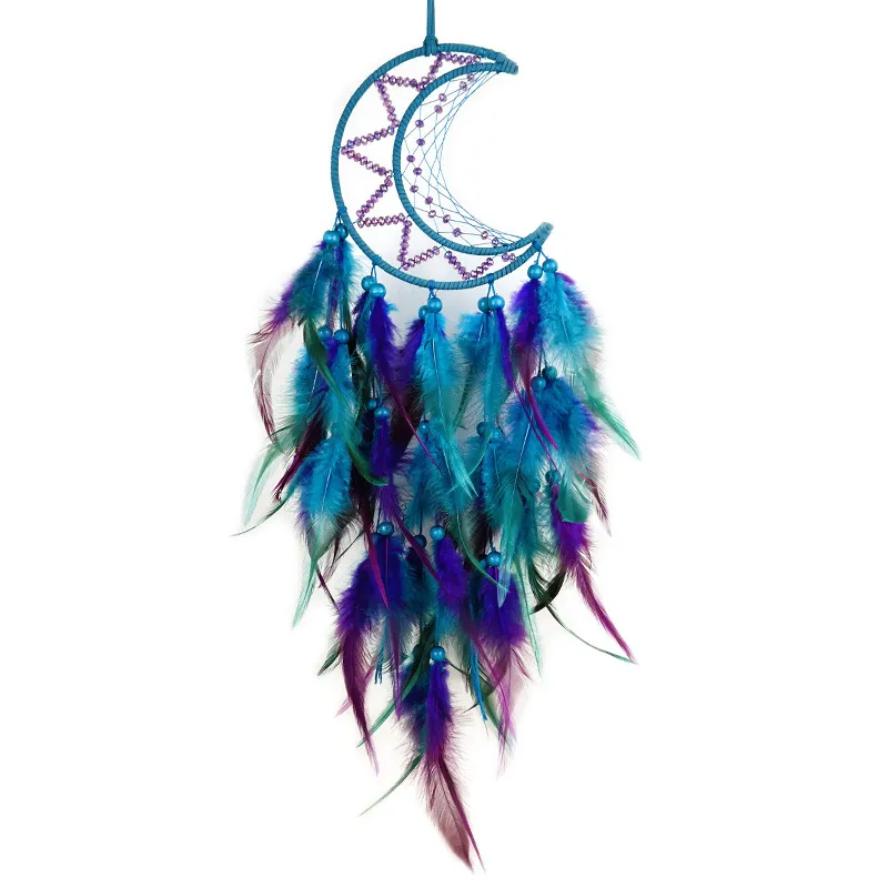 Lune capteur de rêves décoration suspendue bricolage carillons éoliens tissés à la main plume décorative petit pendentif 1224753