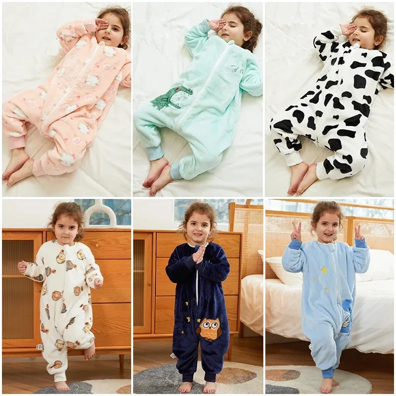 Pajamas Baby Cartoon Split-legged Sleepsacks Cartoon Children Pajamas  Toddler Onesie Kids Sleepwear Fleece Baby Sleeping Bag Jumpsuit 231027