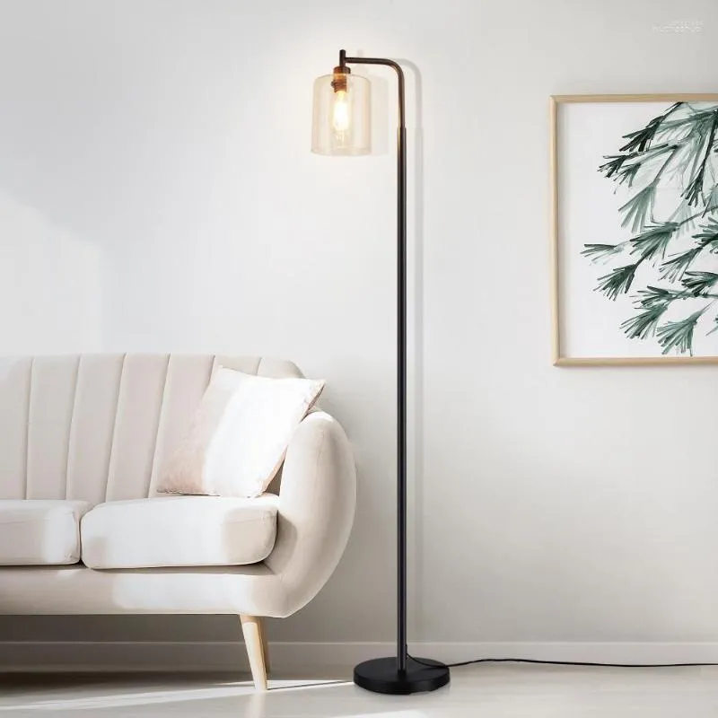 Lampes de sol Lampe Depuley Lampe LED industrielle avec abat-jour en verre suspendu debout grand poteau classique noir E26 ampoule incluse