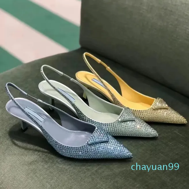 Rhinestone Ornament Pumpar Evening Shoes Slipper Slip On Slingback Heel Sandal Stiletto Heeled Dress Shoe For Women Luxury Designers Shoes