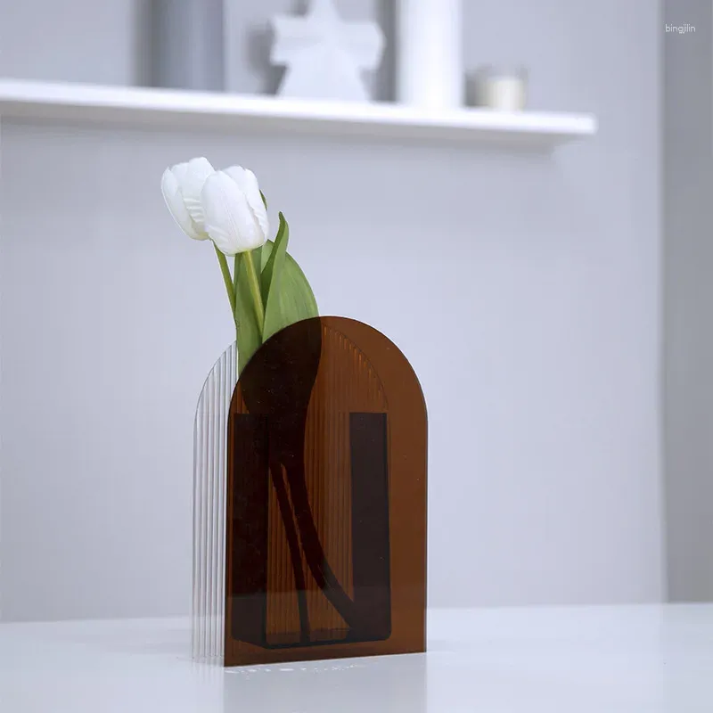 Vases acrylique vase nordique moderne minimaliste monnaie ondulée de salon arrangement flor