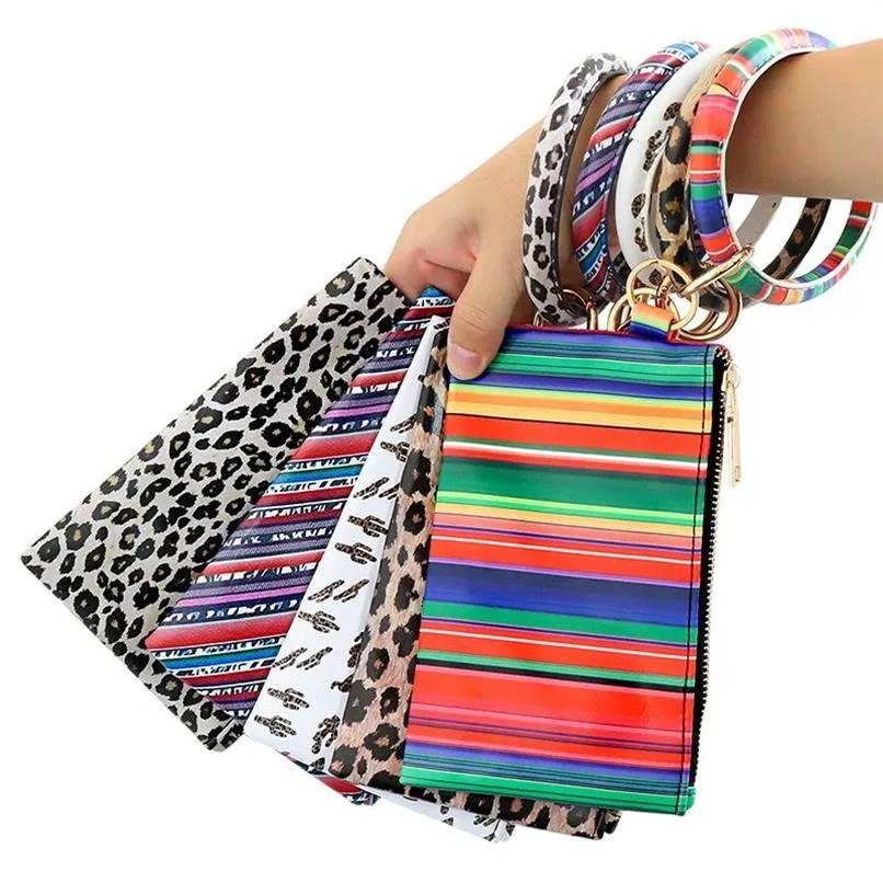 PU Keychain Coin Purses Bracelet Wallet Woman Handbag Leather Tassel Pendant Designers Handbags Leopard Sunflower Print Ladies Bag2083