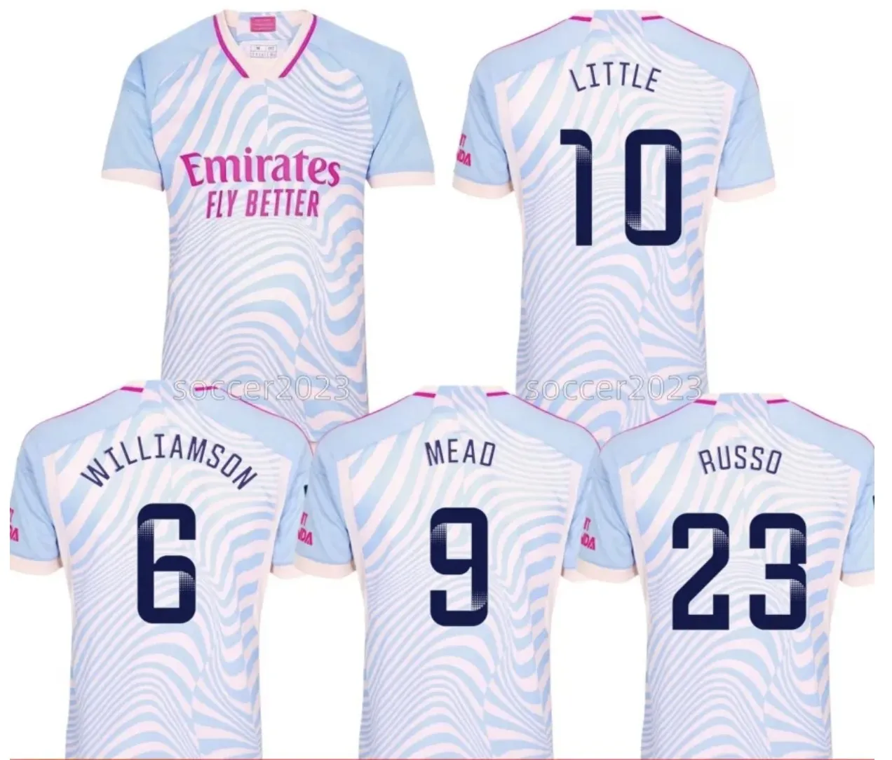 23 24 MEAD LITTLE L.CODINA G.JESUS SAKA 2023 2024 WILLIAMSON MIEDEMA 11 RUSSO 23 McCABE L.CODINA CATLEY Kit de maillot de football de sport à manches courtes pour hommes et enfants