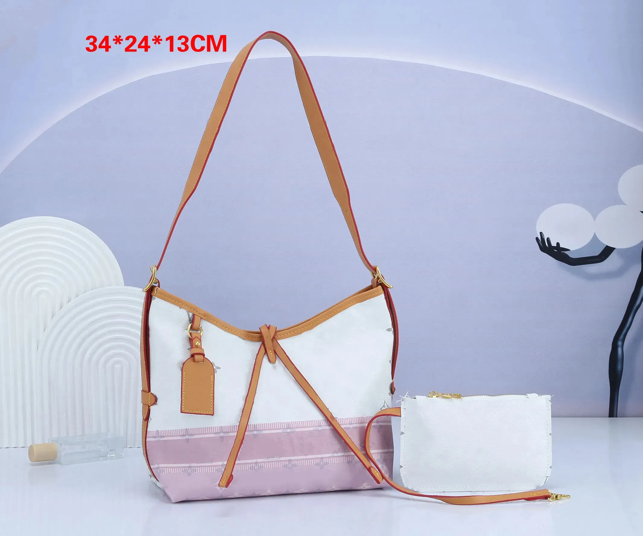 Diseñador de lujo Bolso de hombro para mujer Carryall Tote Cuero recubierto Vintage Llevar todo Hobo con billetera Moda Lady Bowknot Monedero Bolsos Marrón