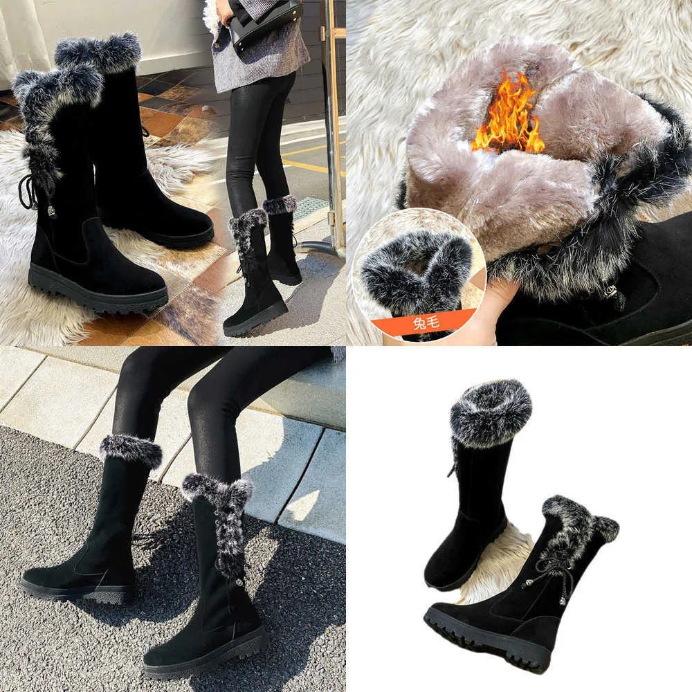 Bottes de qualité Green Companion True Rabbit Hair Snow pour femmes en hiver Mère Chaussures chaudes en coton avec semelle épaisse en peluche pour femmes