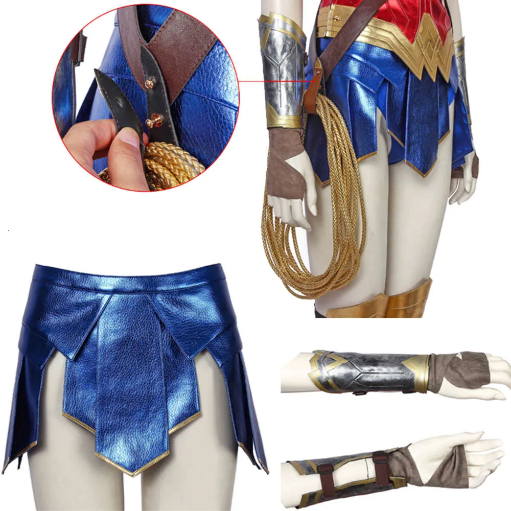 Cosplay Halloween Kostümzubehör WW Diana Prince Cosplay Korsett Tops Erwachsene Frauen Blauer Rock Gamaschen Ausgefallene Handgelenkschützer