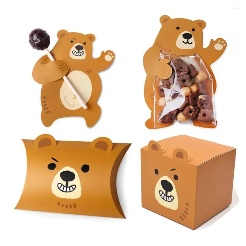 Party Decoration 1Set Cartoon Cute Bear Candy Bags Brown Biscuit Boxes For Kids Birthday Decorations Diy Gifts Packaging Supplies