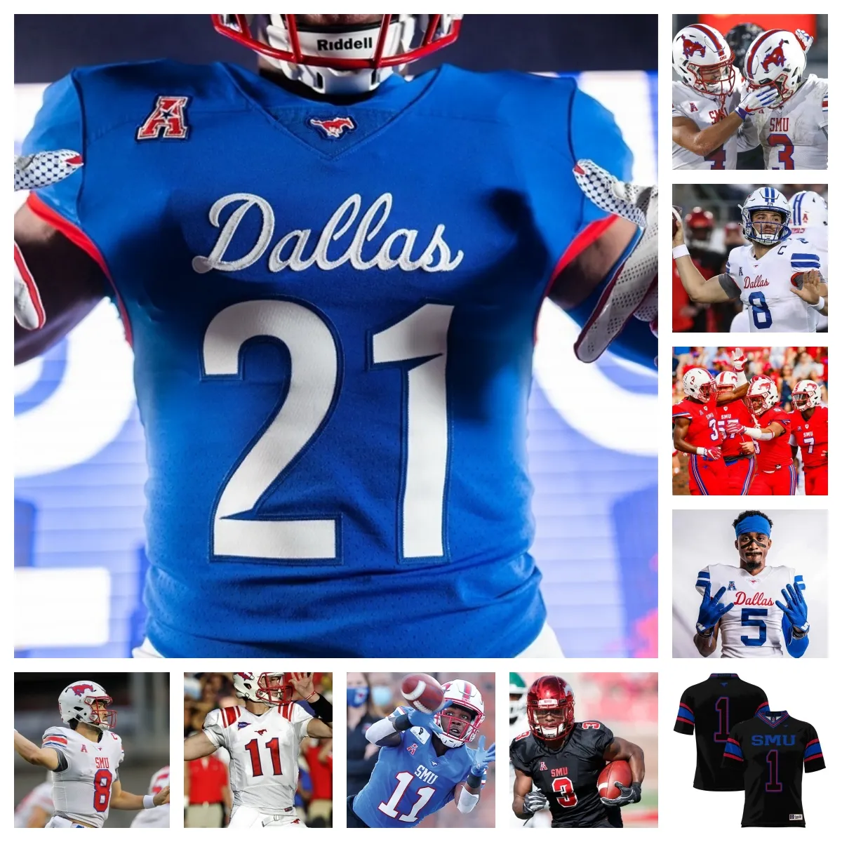 SMU Mustangs Football Jersey 24 Velton Gardner 50 Hyrin White 96 Devere Levelston 15 Cameron Robertson 13 Roderick Daniels Jr. 9 Key'Shawn Smith