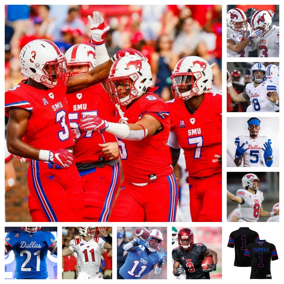 Maillot de football SMU Mustangs 5 Elijah Roberts 13 Jaelyn Davis-Robinson 51 Justin Osborne 10 David Abiara 78 Dalton Perdue 5 Moochie Dixon 92 Kori Roberson