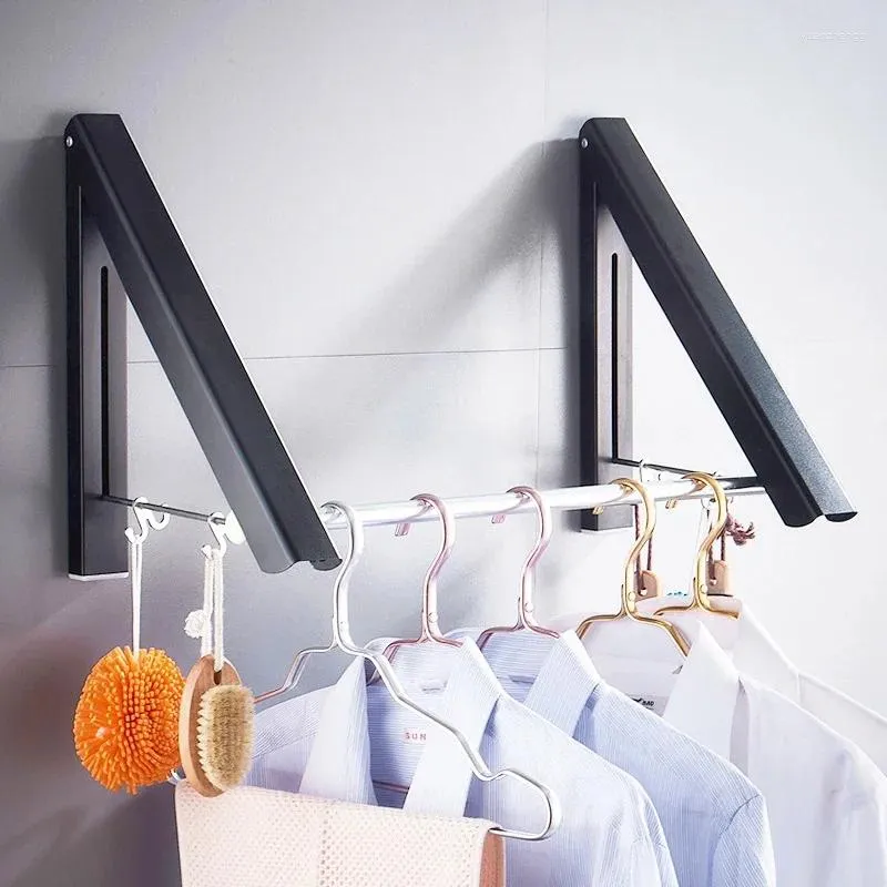 Hangers Portable Folding Clothes Hanger El Wall Mounted Bathroom Drying Rack Household Retractable Invisible Rail