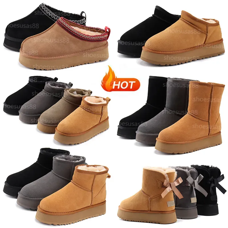 Australien Ultra Mini Boot Designer Boots Women Tasman tofflor Tazz Slipper Platform Booties Winter Sonw Fur Boots