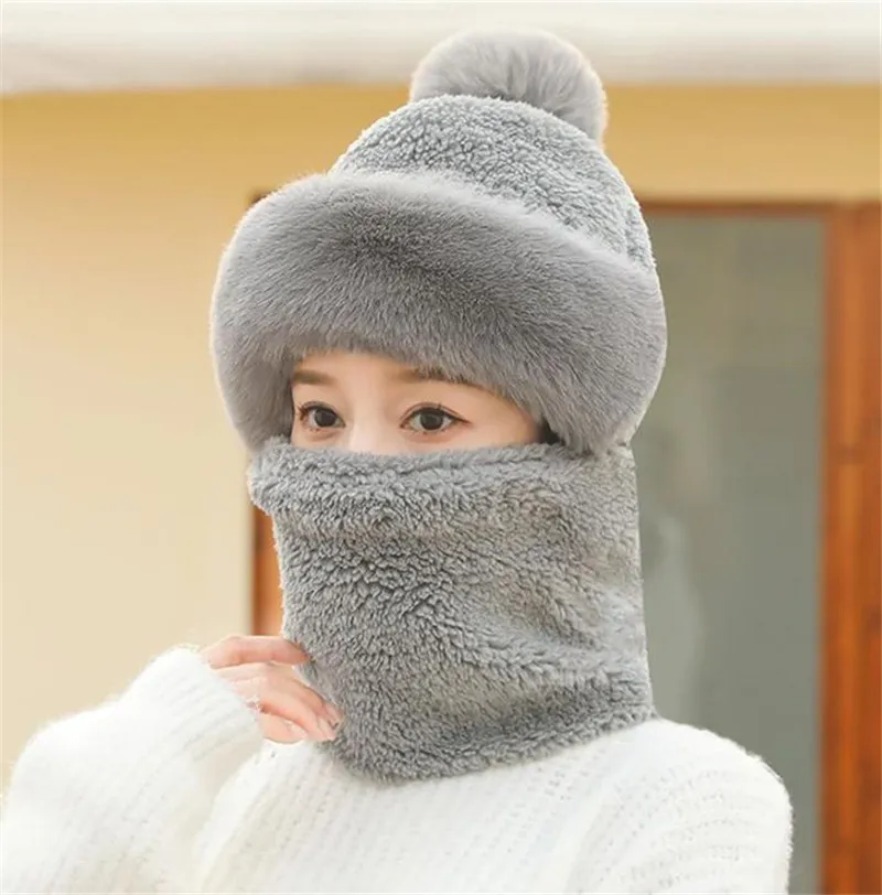 Beanie/Schädelkappen Winter Neue Plüschmütze Reiten Verdickter Warmer und winddichter Hals Integrierte Gehörschutzmaske Gesicht zeigen Kleine Baotou-Mütze DF309