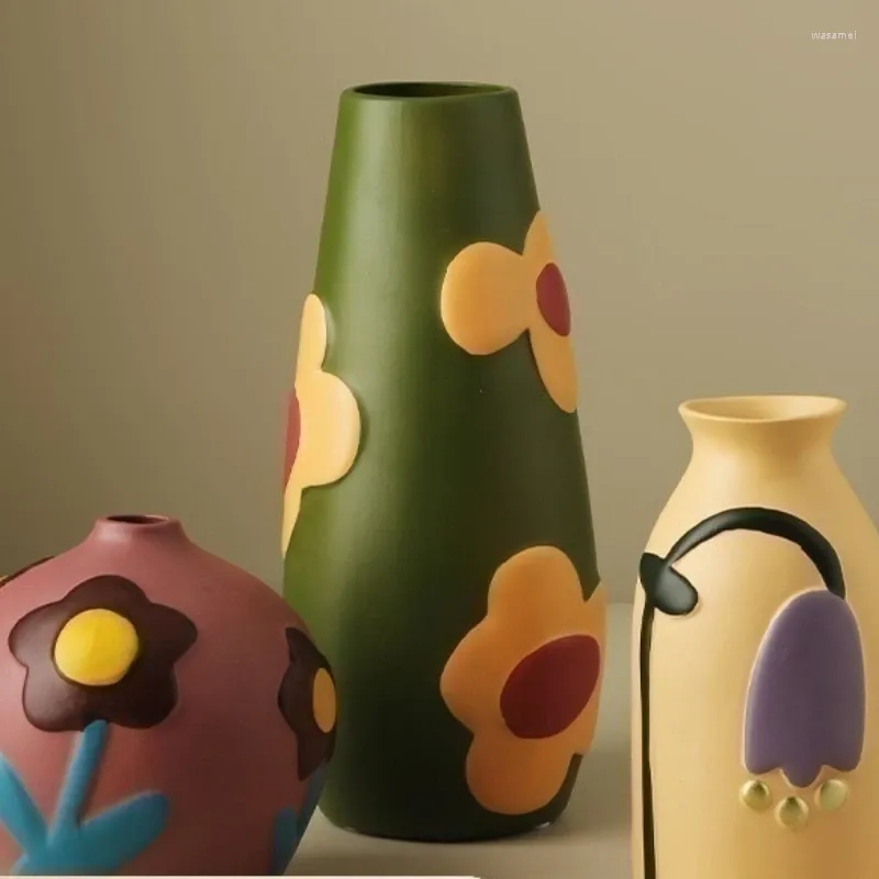 Vazen Nordic Morandi Geschilderde keramische vaas Woonkamer Bloemstuk Ornamenten Creatieve woonaccessoires