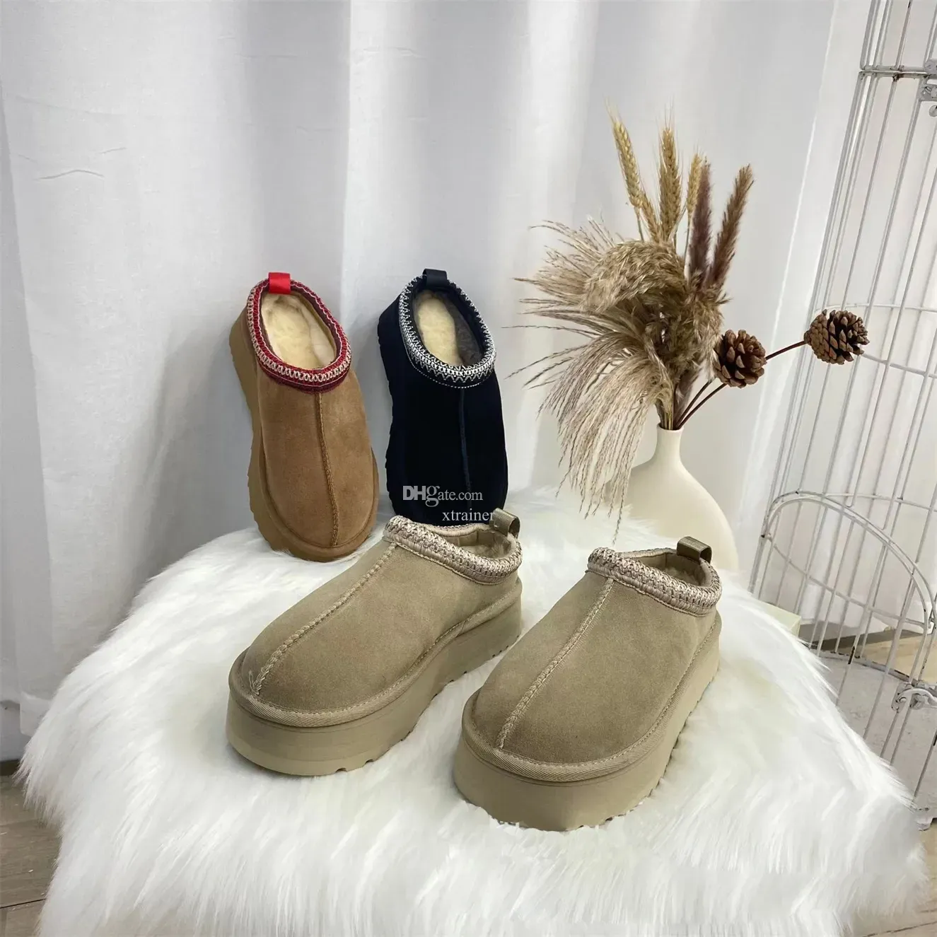 Short Boots Winter Classical Tasman Platform Boot Sheepskin Warm Thick ugglys Tazz Half Snow Boot Suede Wool Outdoor Mules Ankle Short Fuzzy Mule Fluffy Furry