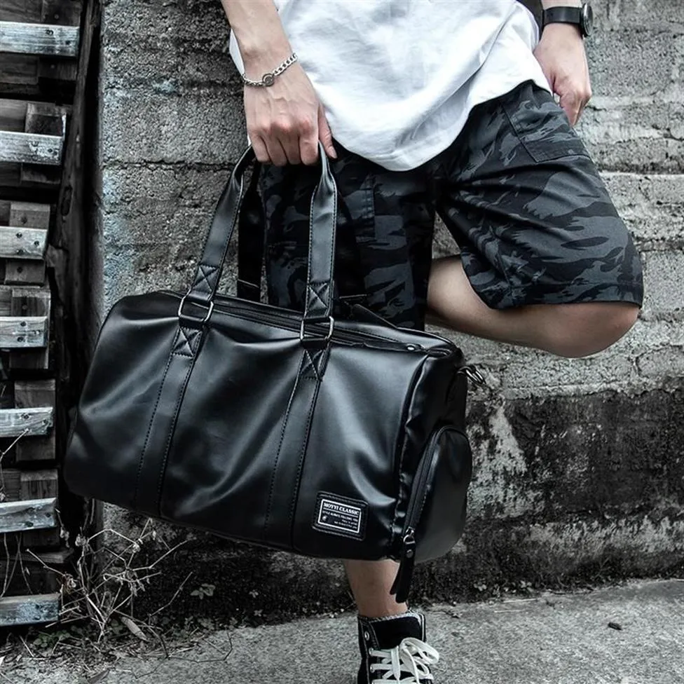 Male Leather Travel Bag Large Duffle Independent Shoes Storage Big