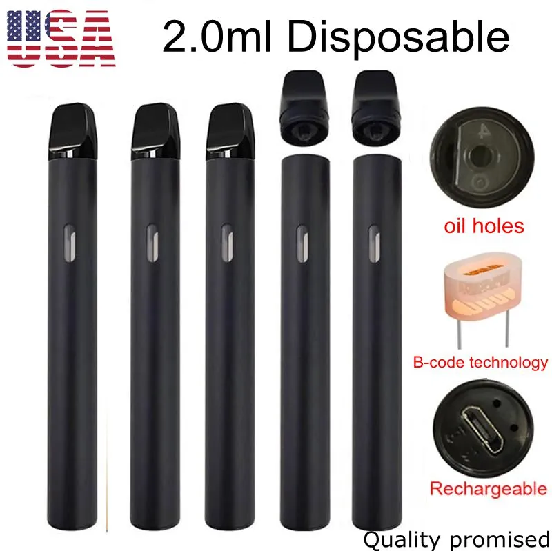 2 Gram Disposable Vape Pen USA Warehouse 350mah Rechargeable Battery 2.0ml Empty Vaporizer Pens Childproof Device Pod Vaping Manufacturer