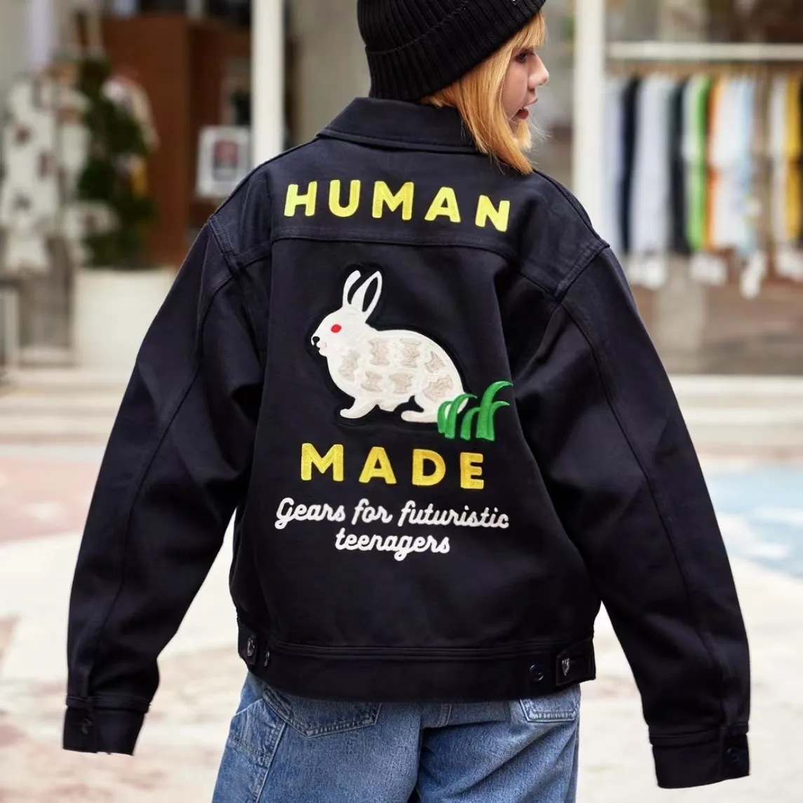 HUMAN MADE Men Hooded Rabbit Embroidered Jacket Casual Hooded Cotton Loose Sweater Casual Men Hoodie