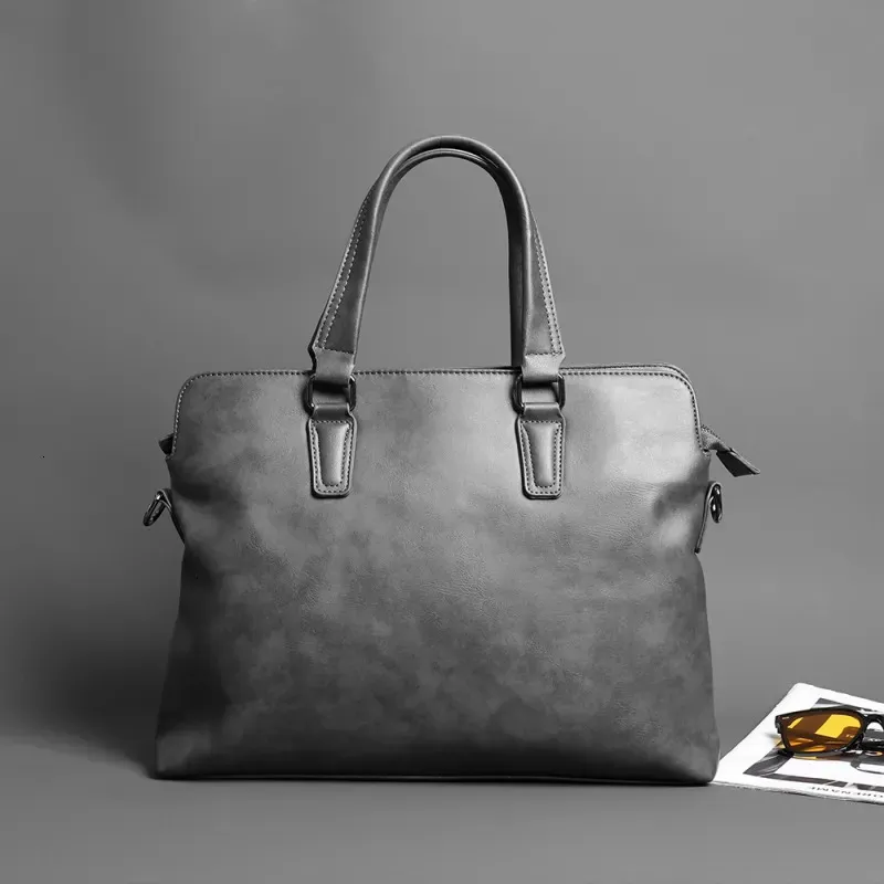 BRESCASES Business Grey Soft Leather Bortkyror för män Lyxiga handväskor Högkvalitativa axel Messenger Bag Male Office Laptop Bags 231030