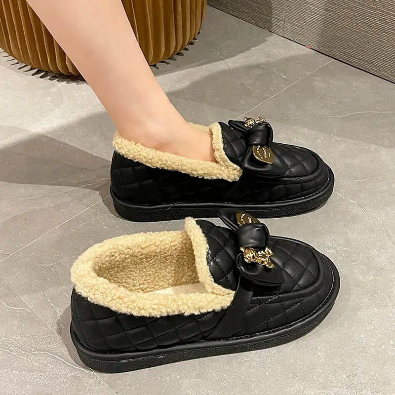 Dress Shoes Women Autumn Modis Casual Female Sneakers Loafers Fur Slipon BowKnot Round Toe Fall Slip On Winter Butterfly Moccas 231030