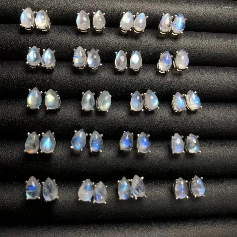 スタッドイヤリング1 PC Fengbaowu Natural Stone Blue Moonstone Water Drop Earring Ear 925 Sterling Silver Fashion Jewelryギフト