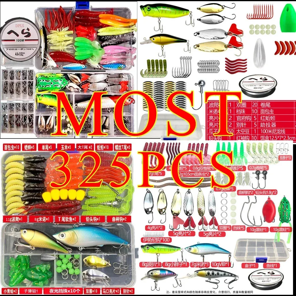 Acessórios de pesca isca kit macio e duro conjunto engrenagem camada minnow metal gabarito colher para baixo pike manivela enfrentar com caixa 231030