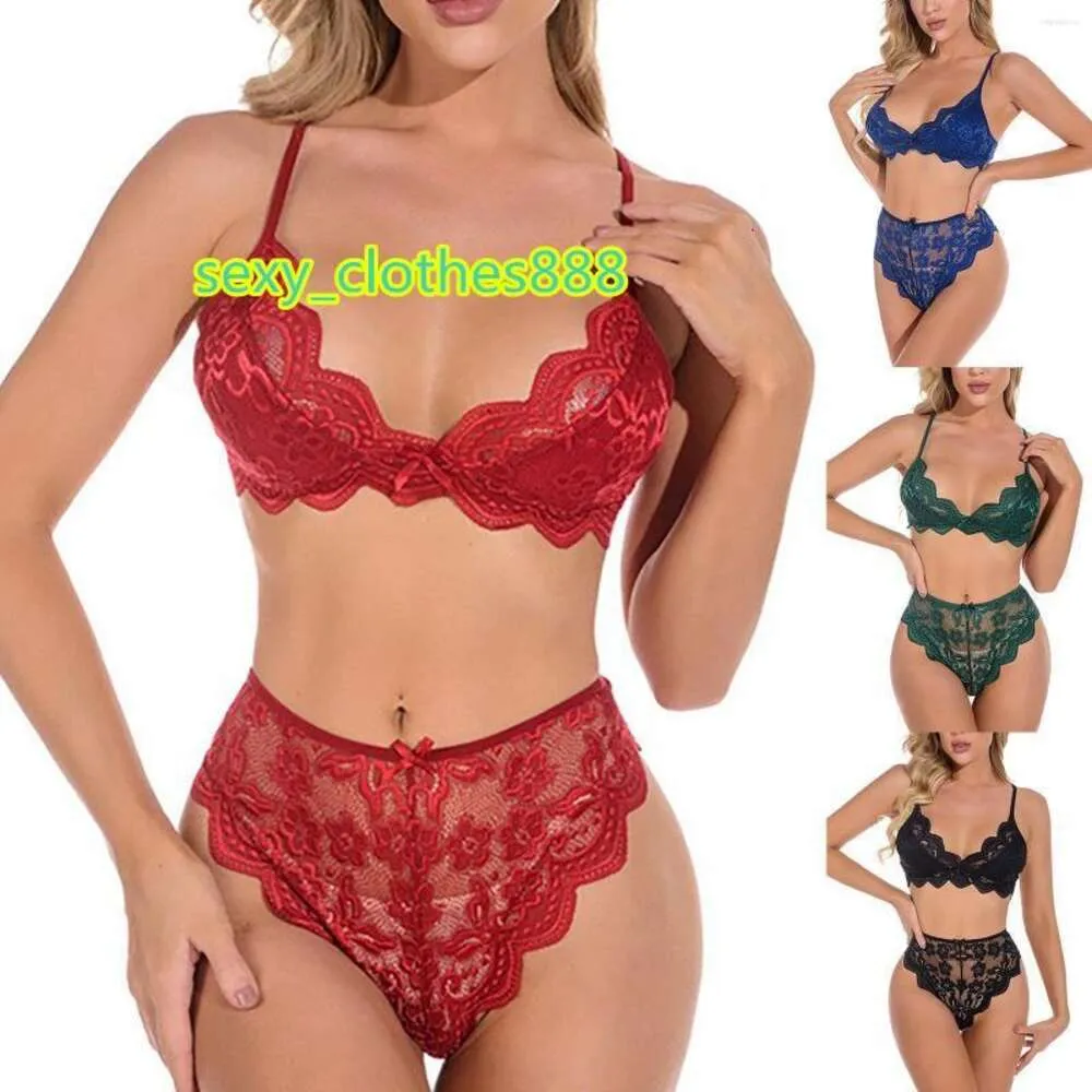 BHs Sets Frauen Einfarbig Sexy Dessous Spitze Slip Hohe Taille Höschen Zwei Stück Set Sex Unterwäsche Nachthemd Exotische Kostüm