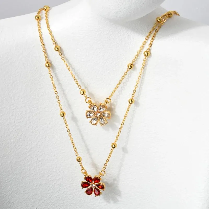 Ожерелья с подвесками ZEADear, ювелирные изделия, ожерелье с цветком и цирконом, двухслойная цепочка с бусинами на ключице, многослойная женская подвеска, ювелирные изделия, подарок