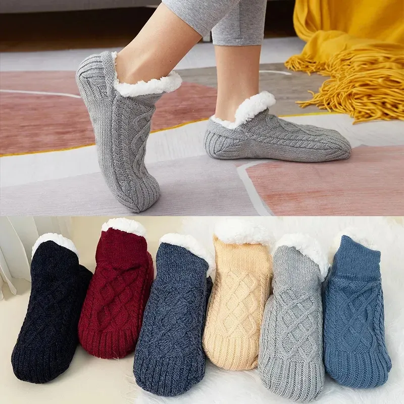 Mens Socks Winter Indoor Home for Women and Men Warm Velvet Thick Floor Plush Soft Slippers Pantoffels Adults Bottom Glue Sock 231027