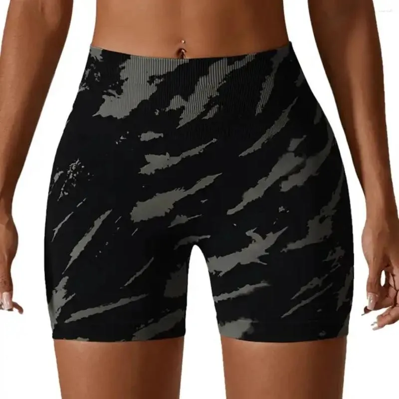 Actieve shorts Digitale print Hoge taille Buikcontrole Hardlopen Fietsen Atletische Gym Biker Naadloze yoga