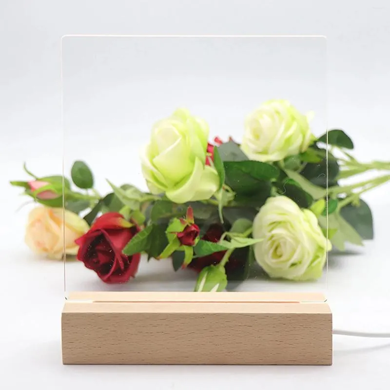 Veilleuses Base éclairée en bois alimentée par USB Protection de l'environnement Support d'ornement électroluminescent en bois massif pour verre de cristal acrylique