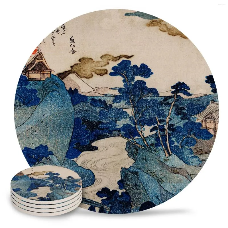 Maty stołowe Domki na klifach japońskie krajobraz ceramiczne wodoodporne herbatę mata mata świąteczne domowe dekoracje do szklanek