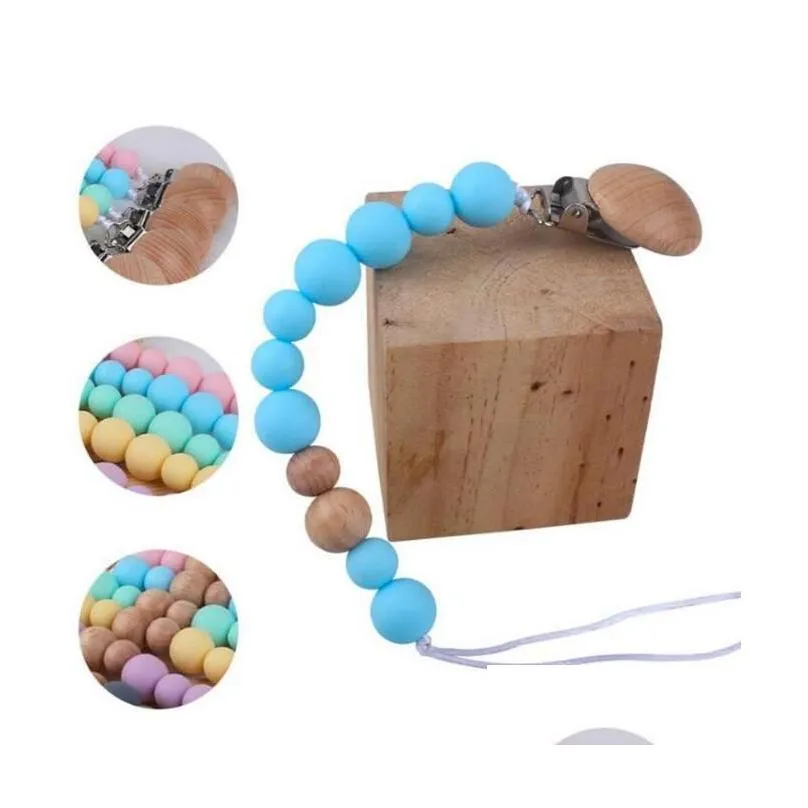 Porte-sucettes Clips Bébé Gel de silice Porte-sucette Perlé Clip Chaîne Factice Sangle Douche Cadeau DIY 8 Couleurs À Choisir Livraison Directe Dheln