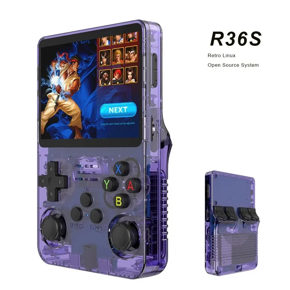 Jogadores de jogos portáteis Open Source R36S Retro Handheld Video Console Linux System 3/5 polegadas IPS Screen Pocket Player R35S 64GB Jogos 231030