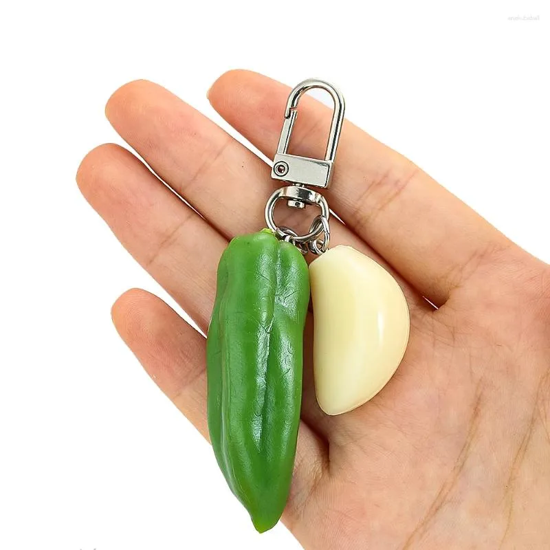 Porte-clés émulation piment vert ail légume PVC modèle résine porte-clés bricolage drôle sac à dos pendentif pendentif porte-clés bijoux