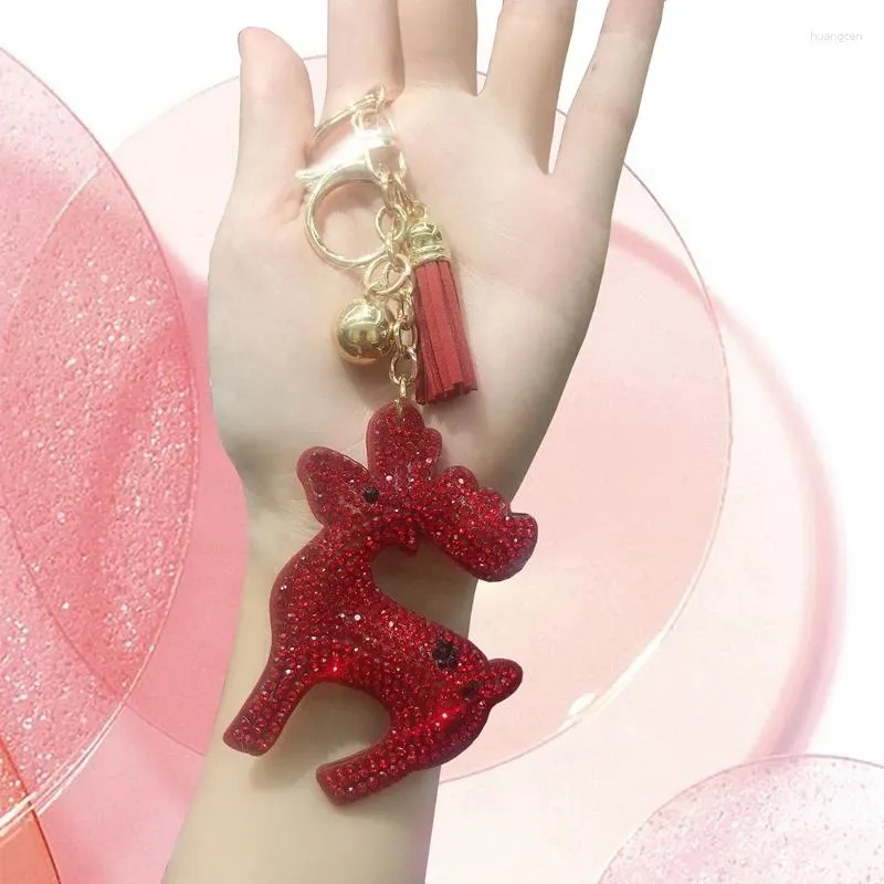 Porte-clés de Noël cerf porte-clés gland mignon animal porte-clés femmes chaîne mode sac de voiture pendentif cadeau chaînes de base en strass