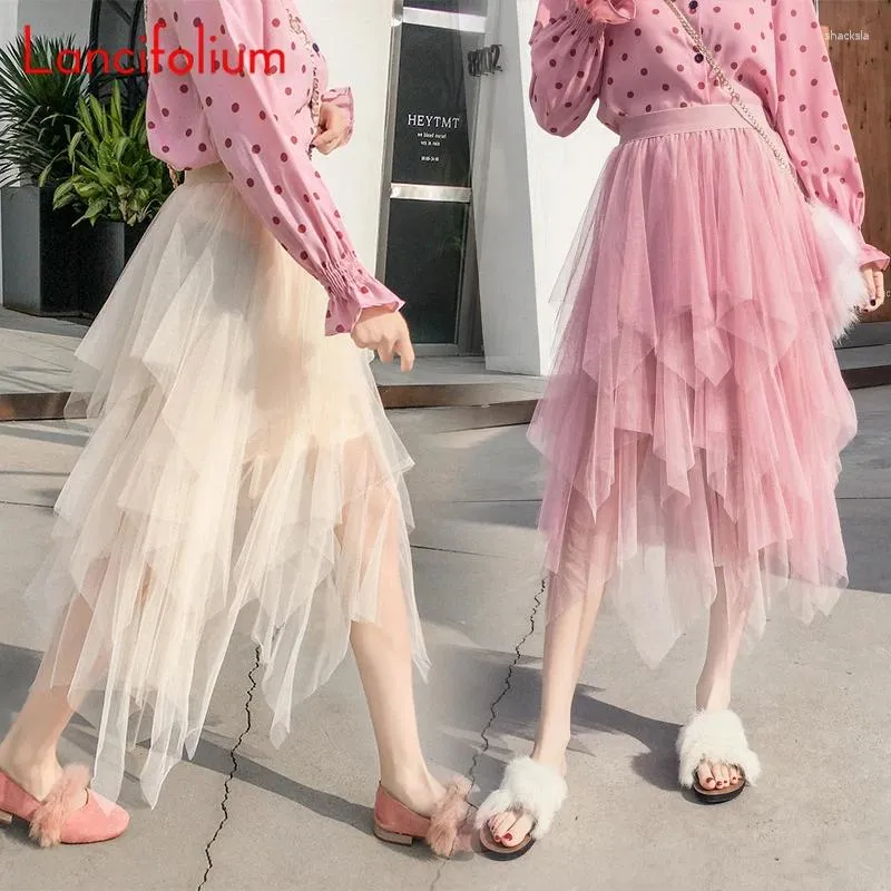 Gonne Sexy Summer School Y2k Egirl Party Nero Bianco Rosa Coreano Vintage Kawaii Harajuku Maglia Tulle Vita alta Midi Donna 2023