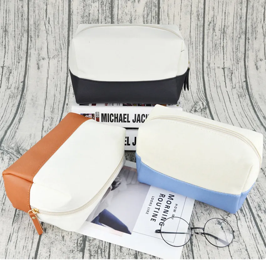DHL50pcs bolsas de cosméticos de algodón de dos colores Patchwork sólido de gran capacidad impermeable bolsa de almacenamiento portátil Color mezclado