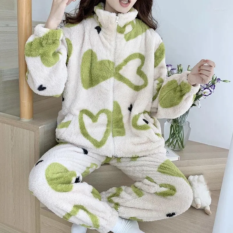 Dames Nachtkleding Flanellen Pyjama Set Herfst Winter Fluwelen Pyjama Dames Ronde Dot Print Pijama Mujer 2-delige Pjs Warme Homewear