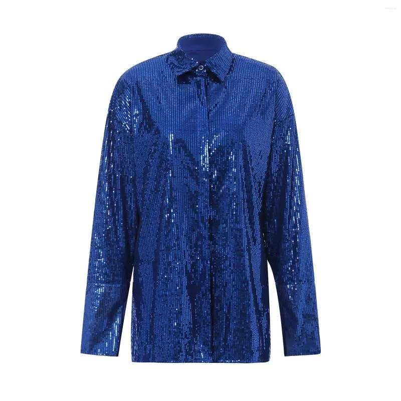 Camicette da donna Chic Ins European American High Street Ladies Maniche lunghe Camicie con paillettes Donna Casual Girls Top Party Celibrity Autunno