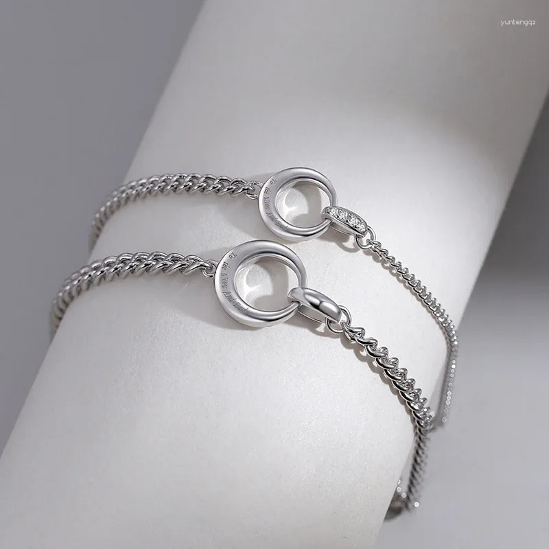 Charm Bracelets Sterling Silver Color Double Rings For Lovers Couple Hand Chain Link Original Fashion Jewelry S235