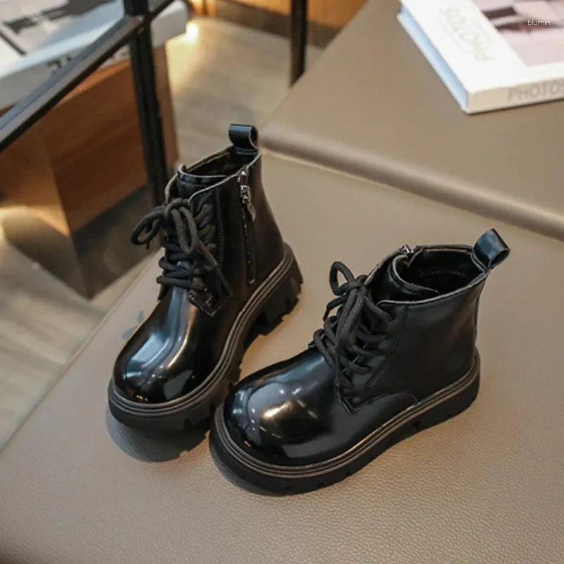 Детские ботинки, зима 2023, мода в британском стиле для девочек и детей, повседневные универсальные черные нескользящие хлопковые ботинки для мальчиков
