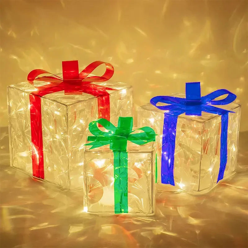Другие товары для вечеринок Рождественские светящиеся украшения Подарочная коробка Украшение с бантом Освещение Открытый рабочий стол 231030