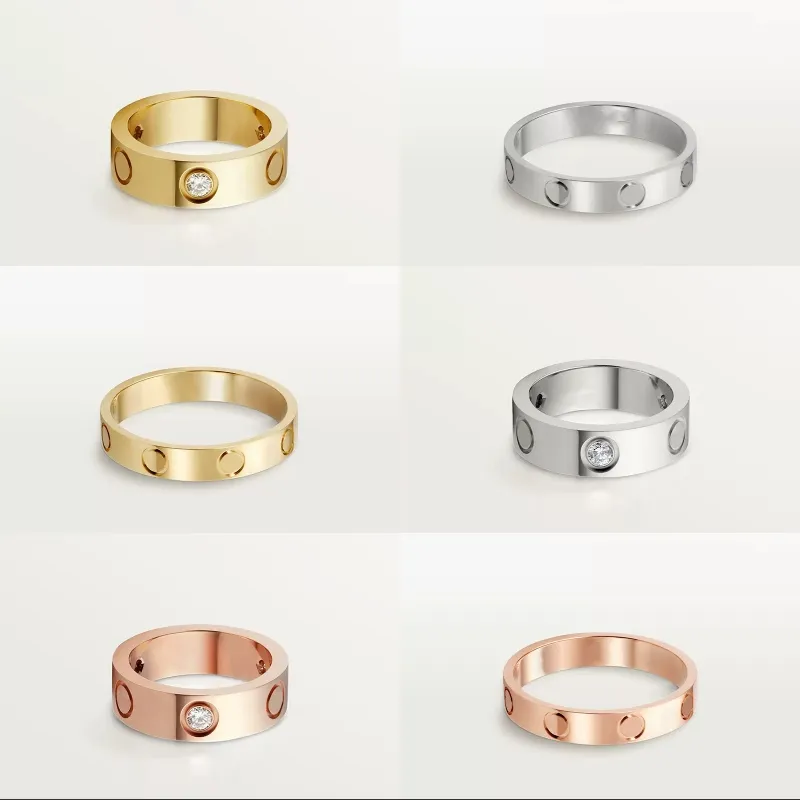 Vergulde gouden zilveren ring verloving liefde diamanten ringen voor vrouwen designer sieraden moissanite bague titanium staal 4/5/6 mm moderne stijl luxe ring mooie zb010