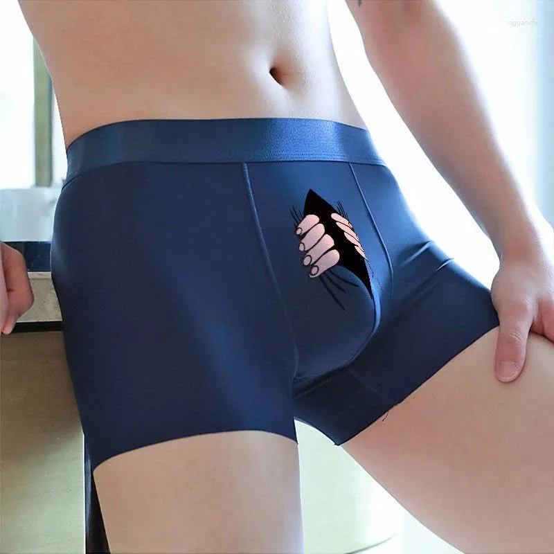 Mutande Divertente Cartone Animato Biancheria Intima Mens Boxer Uomo Ghiaccio Seta Boxer Shorts Sexy Carino Parodia Tronco Mutandine Maschili Mutande Per Gli Amanti Regalo