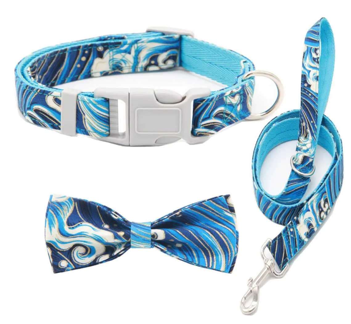 Dog Leash Leashes Set Adjustable Collar Collars With Cute Printed Bow Tie For Small Medium Large Dogs Pitbull Bulldog Pugs Beagle5693169