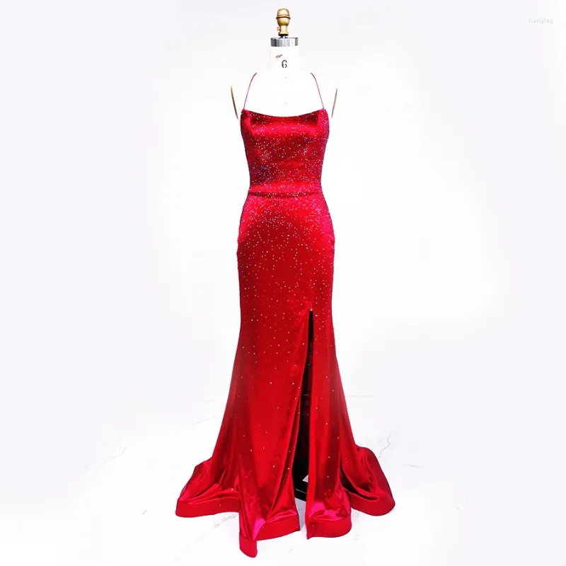 Party Dresses Finove Candy Red Color Evening Beading Sling No Sleeveless Off The Shoulder Sex Appeal Women Arrived 2023