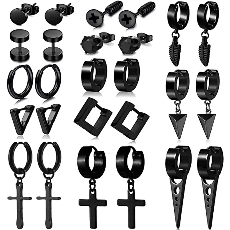 Boucles d'oreilles WKOUD 13 paires d'anneaux en acier inoxydable noir, ensemble de boucles d'oreilles pour hommes et femmes, bijoux Huggie, Piercing d'oreille