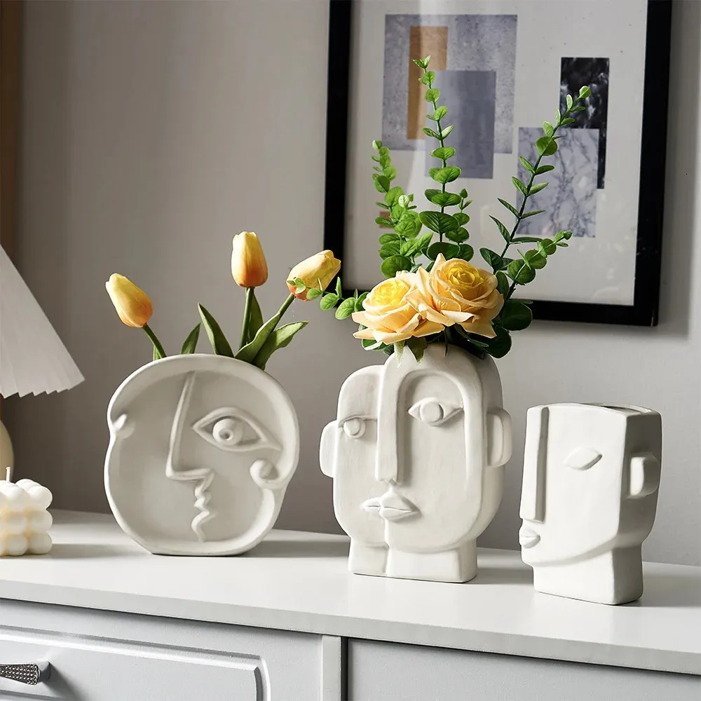 Vases Creative abstrait Vase en céramique décoration de la maison porche armoire salon vin personnalisé arrangement de fleurs 231030